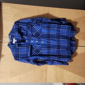 Women's Old Navy blue plaid Boyfriend flannel tunic top, size medium